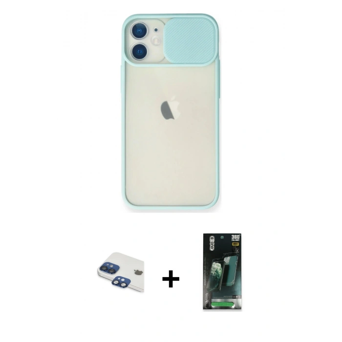 MARSİLYAN™- iPhone 11 Kılıf Vadi Çizgi - Şeffaf 360 Full Body Arka Koruyucu + Pers Alüminyum Kamera Lens - LT