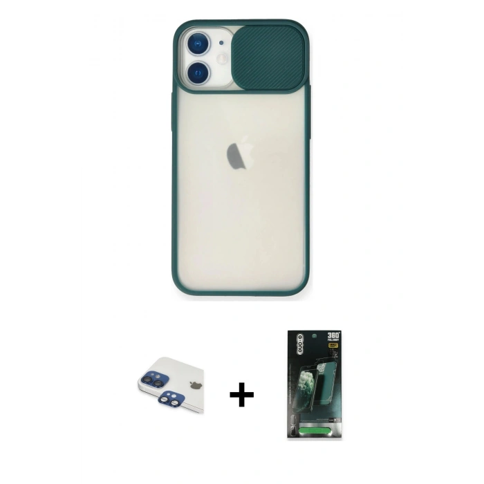 MARSİLYAN™- iPhone 11 Kılıf Vadi Çizgi - Şeffaf 360 Full Body Arka Koruyucu + Pers Alüminyum Kamera Lens - LT
