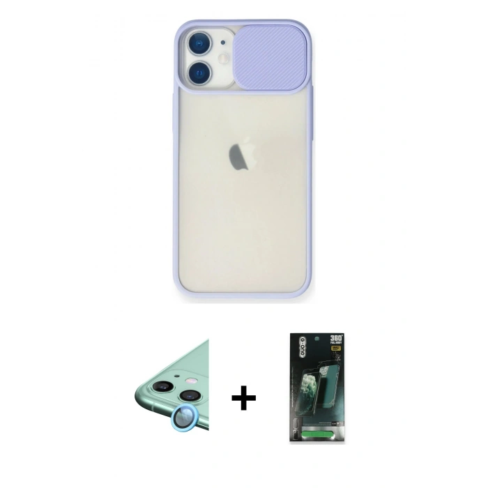 MARSİLYAN™- iPhone 11 Kılıf Vadi Çizgi - Şeffaf 360 Full Body Arka Koruyucu + Raze Metal Kamera Lens - MI