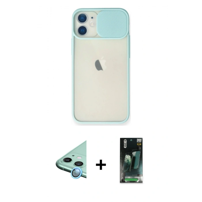 MARSİLYAN™- iPhone 11 Kılıf Vadi Çizgi - Şeffaf 360 Full Body Arka Koruyucu + Raze Metal Kamera Lens - MI
