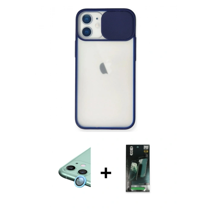 MARSİLYAN™- iPhone 11 Kılıf Vadi Çizgi - Şeffaf 360 Full Body Arka Koruyucu + Raze Metal Kamera Lens - MI