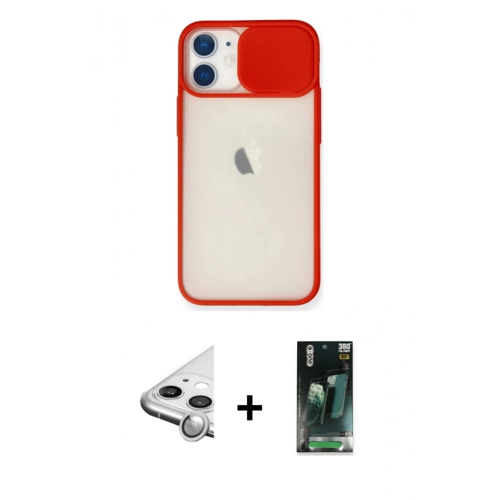 MARSİLYAN™- iPhone 11 Kılıf Vadi Çizgi - Şeffaf 360 Full Body Arka Koruyucu + Raze Metal Kamera Lens - GS