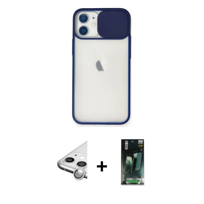 MARSİLYAN™- iPhone 11 Kılıf Vadi Çizgi - Şeffaf 360 Full Body Arka Koruyucu + Raze Metal Kamera Lens - GS