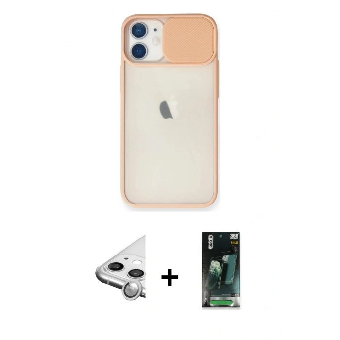 MARSİLYAN™- iPhone 11 Kılıf Vadi Çizgi - Şeffaf 360 Full Body Arka Koruyucu + Raze Metal Kamera Lens - GS