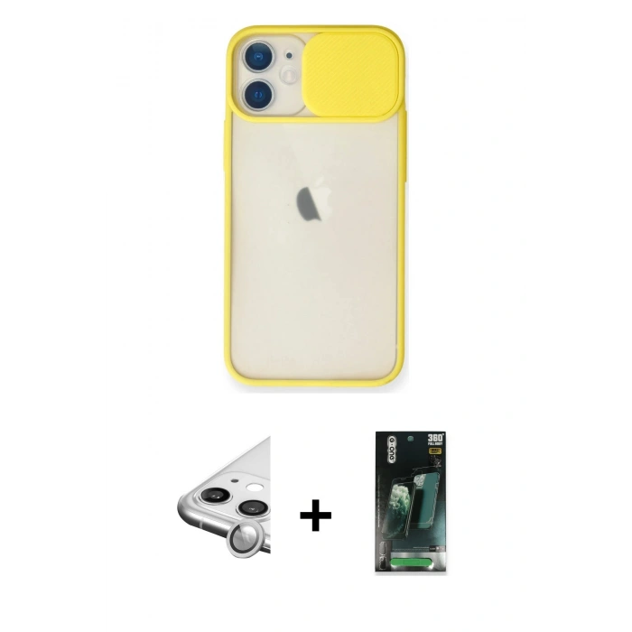 MARSİLYAN™- iPhone 11 Kılıf Vadi Çizgi - Şeffaf 360 Full Body Arka Koruyucu + Raze Metal Kamera Lens - GS