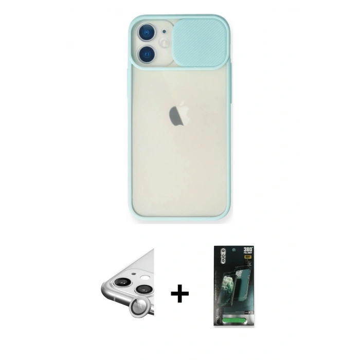 MARSİLYAN™- iPhone 11 Kılıf Vadi Çizgi - Şeffaf 360 Full Body Arka Koruyucu + Raze Metal Kamera Lens - GS