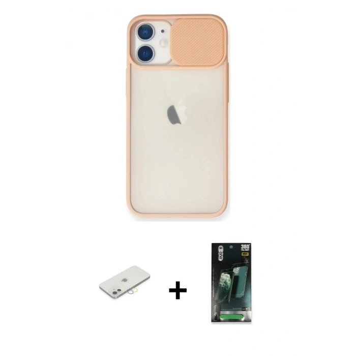 MARSİLYAN™- iPhone 11 Kılıf Vadi Çizgi - Şeffaf 360 Full Body Arka Koruyucu + Renkli Kamera Lens Koruma Cam - SI
