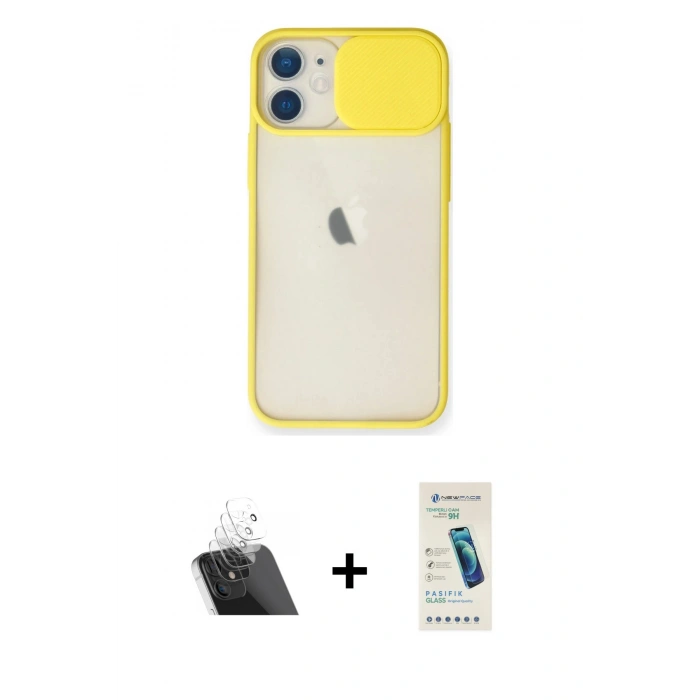 MARSİLYAN™- iPhone 11 Kılıf Vadi Çizgi - Şeffaf Pasifik Cam Ekran Koruyucu + Kamera Lens Koruma Cam - SF