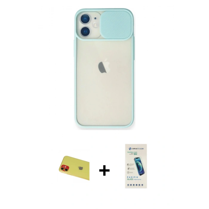 MARSİLYAN™- iPhone 11 Kılıf Vadi Çizgi - Şeffaf Pasifik Cam Ekran Koruyucu + Kırmızı Rainbow Kamera Lens Koruma Cam