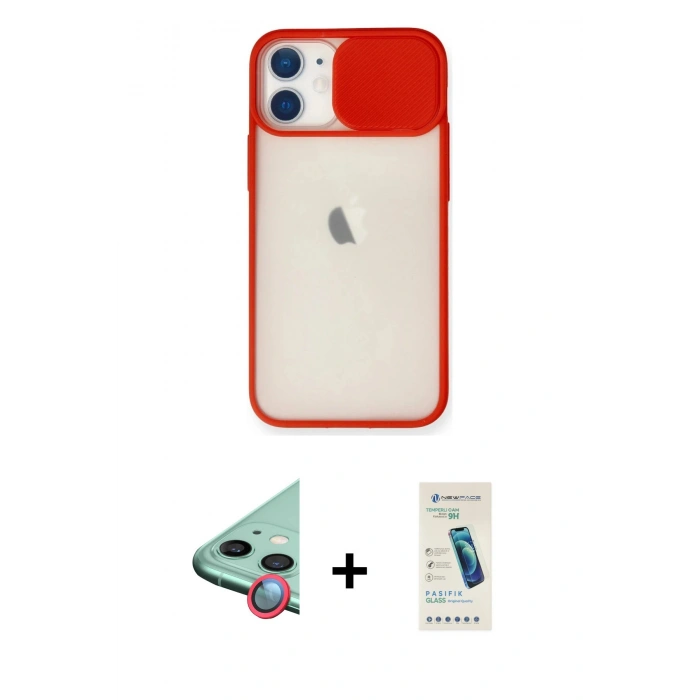 MARSİLYAN™- iPhone 11 Kılıf Vadi Çizgi - Şeffaf Pasifik Cam Ekran Koruyucu + Raze Metal Kamera Lens - KI