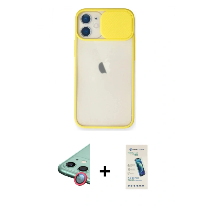 MARSİLYAN™- iPhone 11 Kılıf Vadi Çizgi - Şeffaf Pasifik Cam Ekran Koruyucu + Raze Metal Kamera Lens - KI