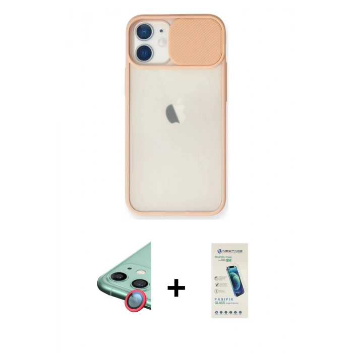 MARSİLYAN™- iPhone 11 Kılıf Vadi Çizgi - Şeffaf Pasifik Cam Ekran Koruyucu + Raze Metal Kamera Lens - KI