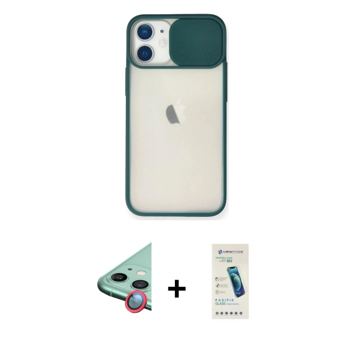 MARSİLYAN™- iPhone 11 Kılıf Vadi Çizgi - Şeffaf Pasifik Cam Ekran Koruyucu + Raze Metal Kamera Lens - KI