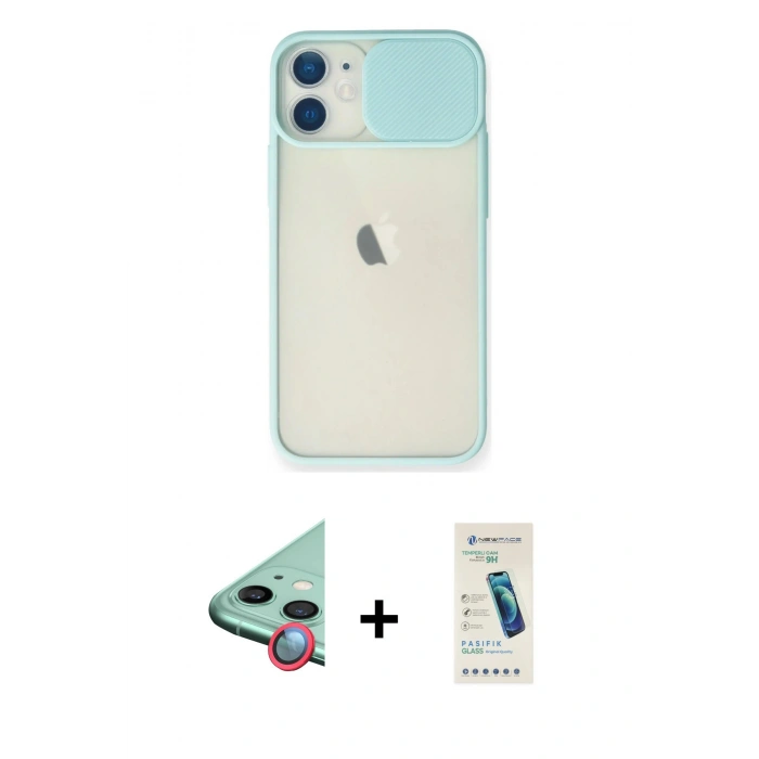 MARSİLYAN™- iPhone 11 Kılıf Vadi Çizgi - Şeffaf Pasifik Cam Ekran Koruyucu + Raze Metal Kamera Lens - KI
