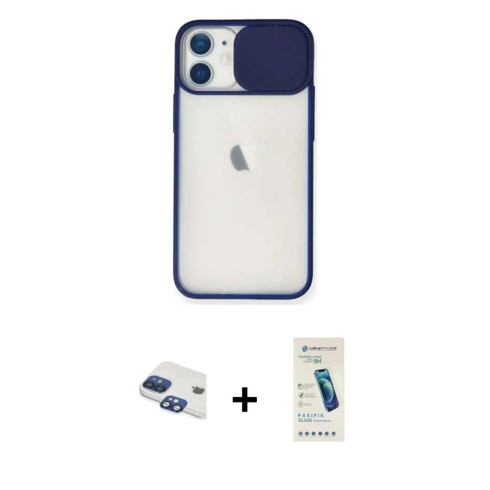 MARSİLYAN™- iPhone 11 Kılıf Vadi Çizgi - Şeffaf Pasifik Cam Ekran Koruyucu + Pers Alüminyum Kamera Lens - LT