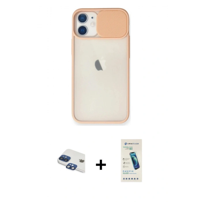 MARSİLYAN™- iPhone 11 Kılıf Vadi Çizgi - Şeffaf Pasifik Cam Ekran Koruyucu + Pers Alüminyum Kamera Lens - LT
