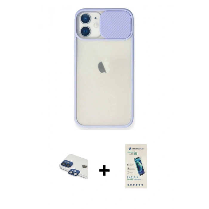 MARSİLYAN™- iPhone 11 Kılıf Vadi Çizgi - Şeffaf Pasifik Cam Ekran Koruyucu + Pers Alüminyum Kamera Lens - LT