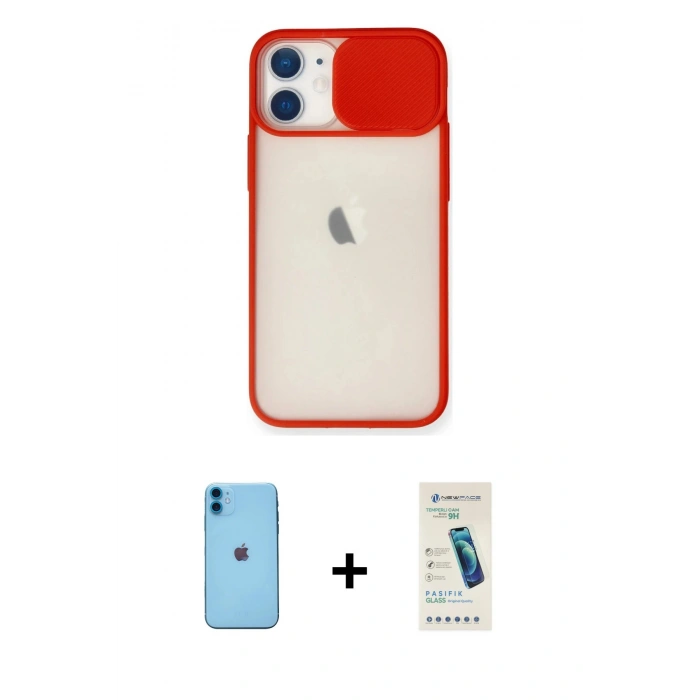 MARSİLYAN™- iPhone 11 Kılıf Vadi Çizgi - Şeffaf Pasifik Cam Ekran Koruyucu + Neon Fosforlu Kamera Lens - MI