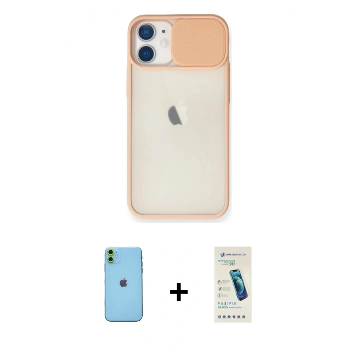 MARSİLYAN™- iPhone 11 Kılıf Vadi Çizgi - Şeffaf Pasifik Cam Ekran Koruyucu + Neon Fosforlu Kamera Lens - YL
