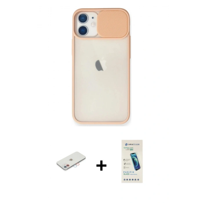 MARSİLYAN™- iPhone 11 Kılıf Vadi Çizgi - Şeffaf Pasifik Cam Ekran Koruyucu + Renkli Kamera Lens Koruma Cam - PE