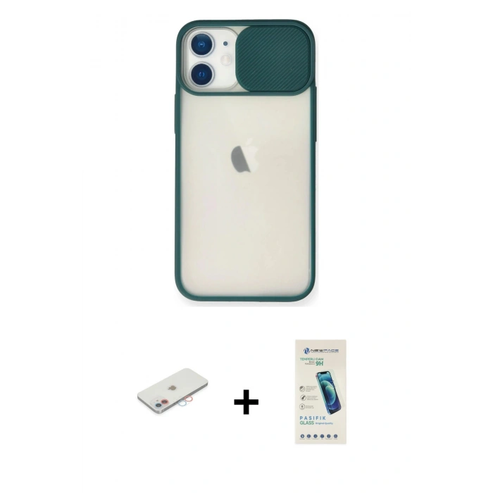 MARSİLYAN™- iPhone 11 Kılıf Vadi Çizgi - Şeffaf Pasifik Cam Ekran Koruyucu + Renkli Kamera Lens Koruma Cam - PE