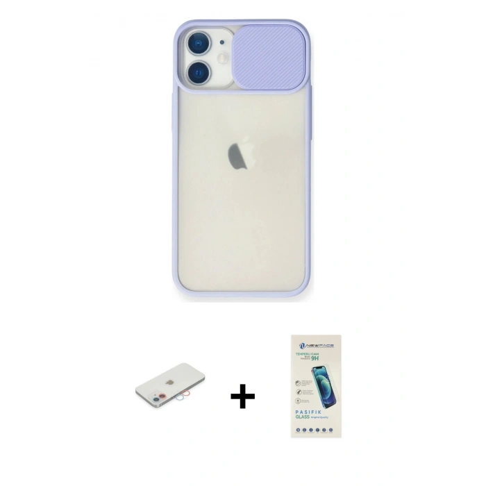 MARSİLYAN™- iPhone 11 Kılıf Vadi Çizgi - Şeffaf Pasifik Cam Ekran Koruyucu + Renkli Kamera Lens Koruma Cam - PE