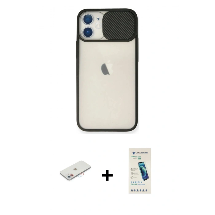 MARSİLYAN™- iPhone 11 Kılıf Vadi Çizgi - Şeffaf Pasifik Cam Ekran Koruyucu + Renkli Kamera Lens Koruma Cam - PE