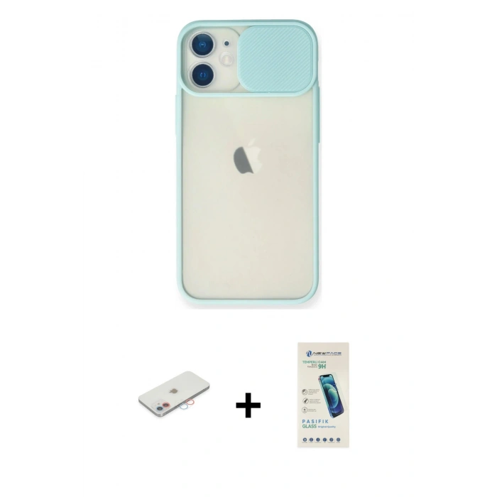 MARSİLYAN™- iPhone 11 Kılıf Vadi Çizgi - Şeffaf Pasifik Cam Ekran Koruyucu + Renkli Kamera Lens Koruma Cam - PE