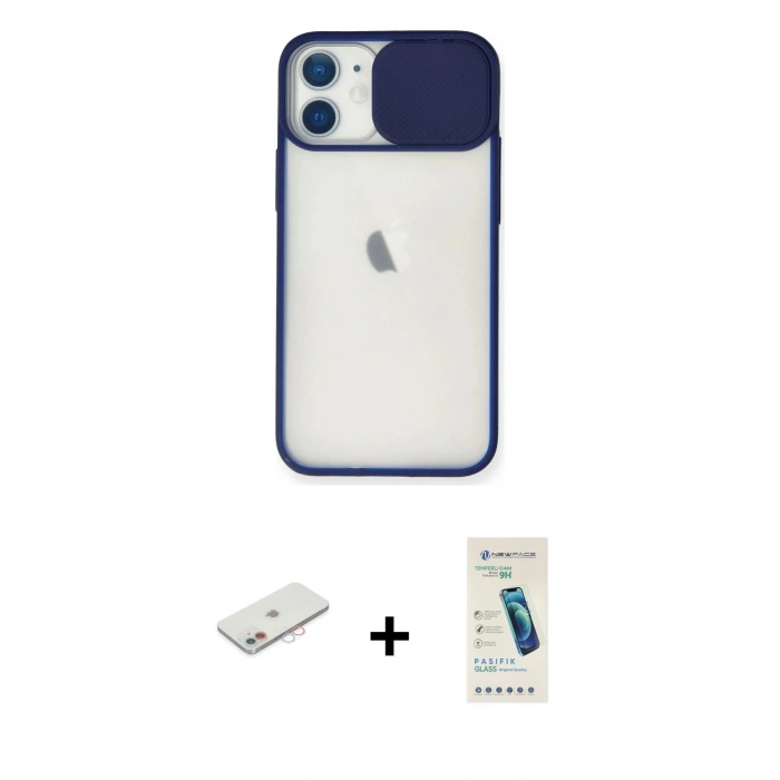 MARSİLYAN™- iPhone 11 Kılıf Vadi Çizgi - Şeffaf Pasifik Cam Ekran Koruyucu + Renkli Kamera Lens Koruma Cam - PE