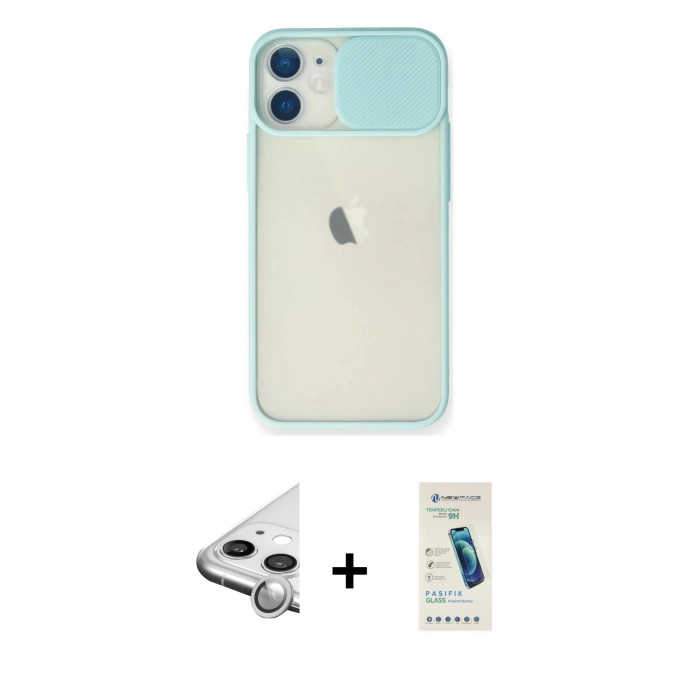 MARSİLYAN™- iPhone 11 Kılıf Vadi Çizgi - Şeffaf Pasifik Cam Ekran Koruyucu + Raze Metal Kamera Lens - GS