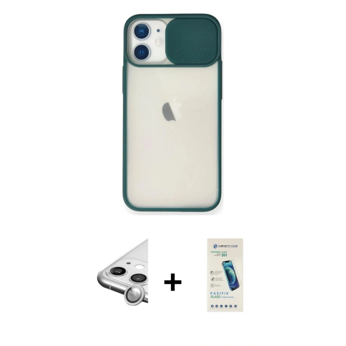 MARSİLYAN™- iPhone 11 Kılıf Vadi Çizgi - Şeffaf Pasifik Cam Ekran Koruyucu + Raze Metal Kamera Lens - GS