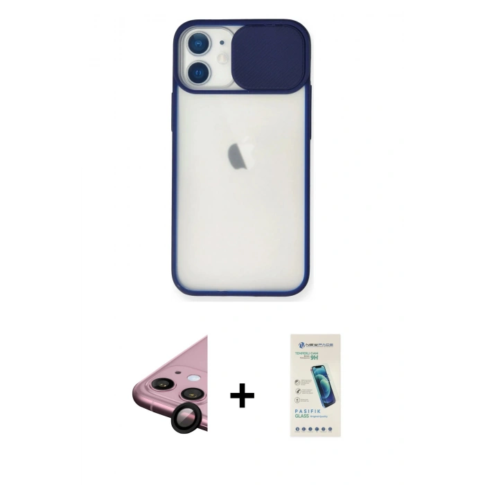 MARSİLYAN™- iPhone 11 Kılıf Vadi Çizgi - Şeffaf Pasifik Cam Ekran Koruyucu + Raze Metal Kamera Lens - SH