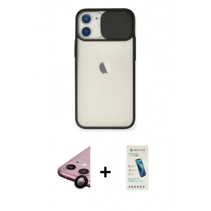 MARSİLYAN™- iPhone 11 Kılıf Vadi Çizgi - Şeffaf Pasifik Cam Ekran Koruyucu + Raze Metal Kamera Lens - SH