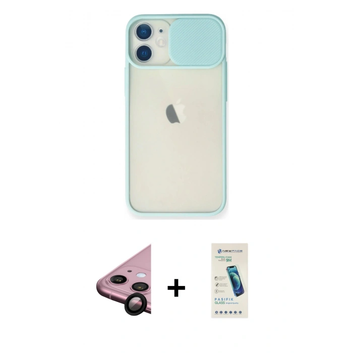 MARSİLYAN™- iPhone 11 Kılıf Vadi Çizgi - Şeffaf Pasifik Cam Ekran Koruyucu + Raze Metal Kamera Lens - SH