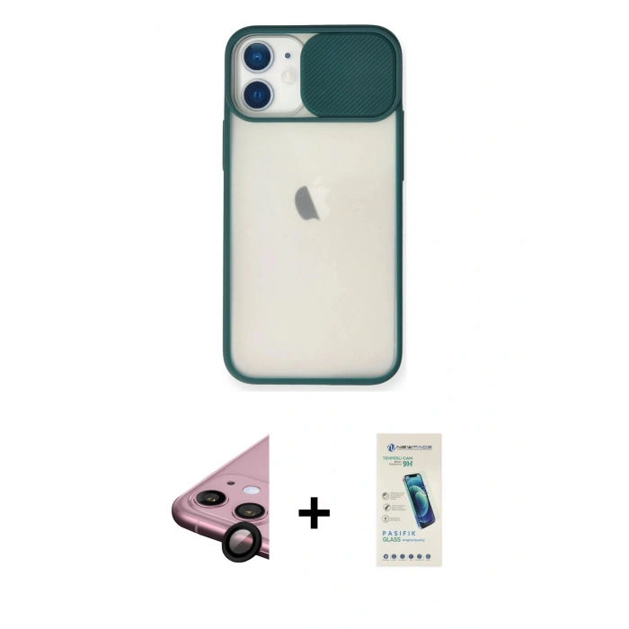 MARSİLYAN™- iPhone 11 Kılıf Vadi Çizgi - Şeffaf Pasifik Cam Ekran Koruyucu + Raze Metal Kamera Lens - SH