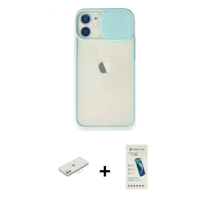 MARSİLYAN™- iPhone 11 Kılıf Vadi Çizgi - Şeffaf Pasifik Cam Ekran Koruyucu + Renkli Kamera Lens Koruma Cam - SI