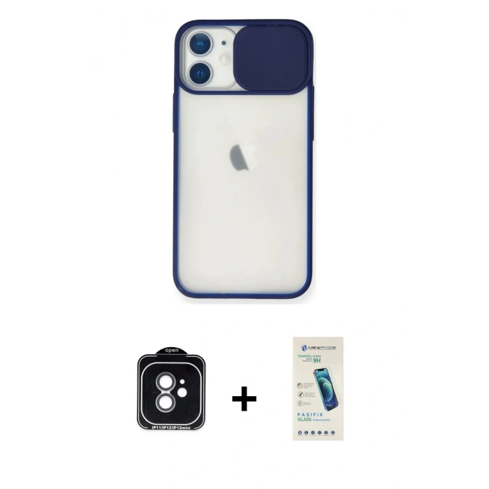 MARSİLYAN™- iPhone 11 Kılıf Vadi Çizgi - Şeffaf Pasifik Cam Ekran Koruyucu + PVD Metal Kamera Lens - YL