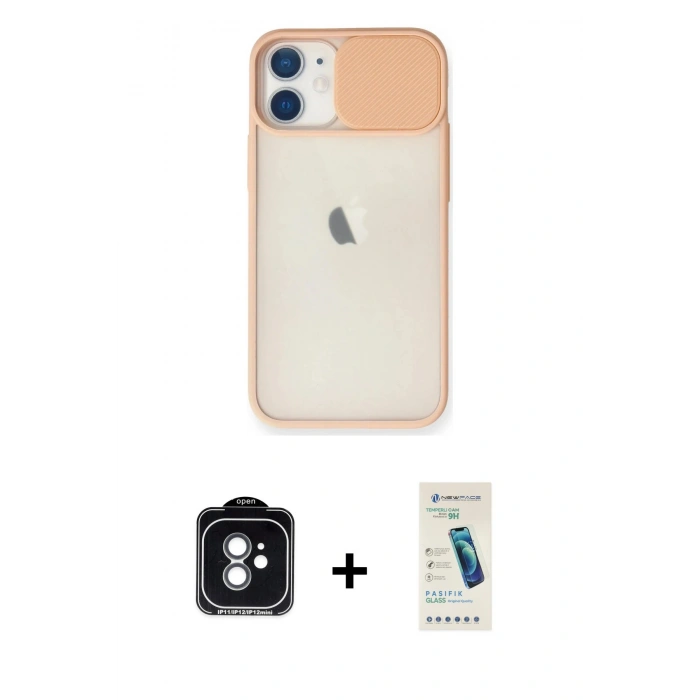 MARSİLYAN™- iPhone 11 Kılıf Vadi Çizgi - Şeffaf Pasifik Cam Ekran Koruyucu + PVD Metal Kamera Lens - YL