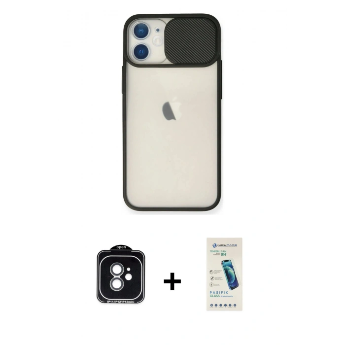 MARSİLYAN™- iPhone 11 Kılıf Vadi Çizgi - Şeffaf Pasifik Cam Ekran Koruyucu + PVD Metal Kamera Lens - YL