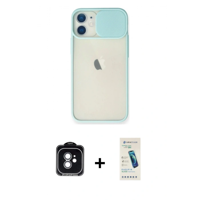 MARSİLYAN™- iPhone 11 Kılıf Vadi Çizgi - Şeffaf Pasifik Cam Ekran Koruyucu + PVD Metal Kamera Lens - YL
