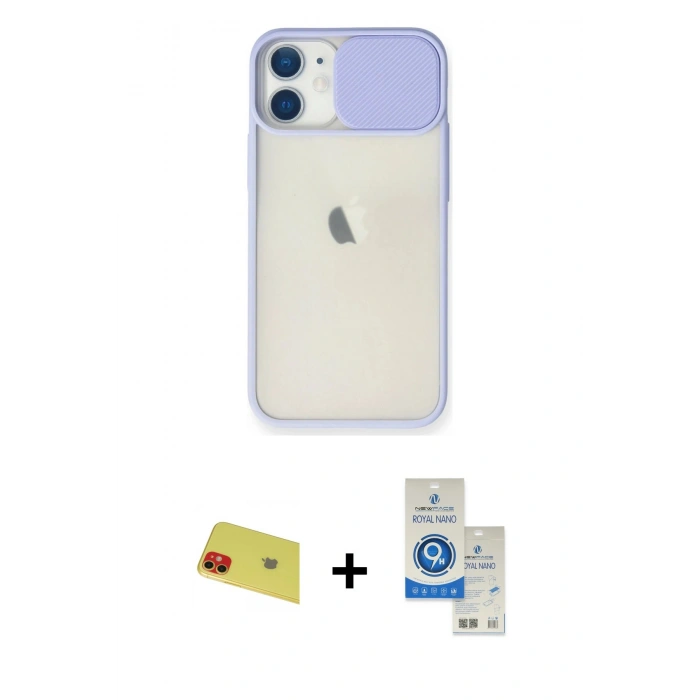 MARSİLYAN™- iPhone 11 Kılıf Vadi Çizgi - Şeffaf Royal Nano Ekran Koruyucu + Rainbow Kamera Lens Koruma Cam - KI