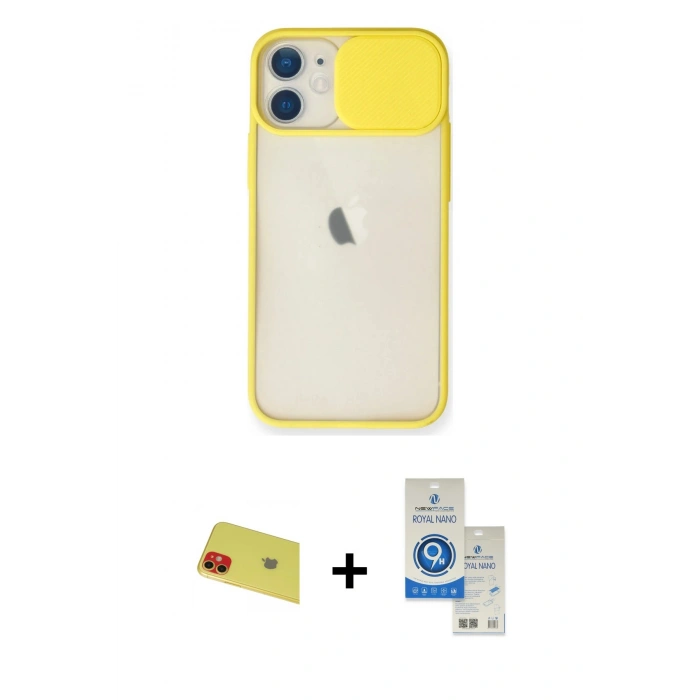 MARSİLYAN™- iPhone 11 Kılıf Vadi Çizgi - Şeffaf Royal Nano Ekran Koruyucu + Rainbow Kamera Lens Koruma Cam - KI