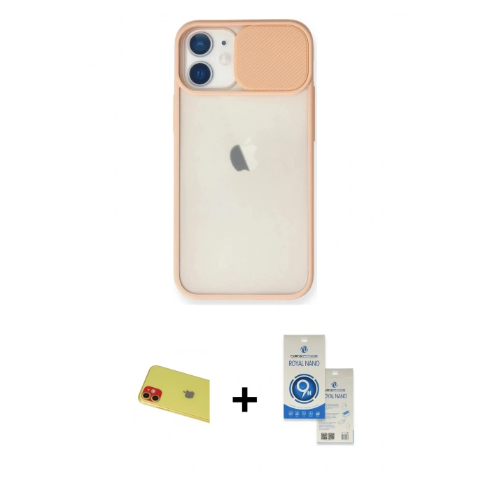 MARSİLYAN™- iPhone 11 Kılıf Vadi Çizgi - Şeffaf Royal Nano Ekran Koruyucu + Rainbow Kamera Lens Koruma Cam - KI