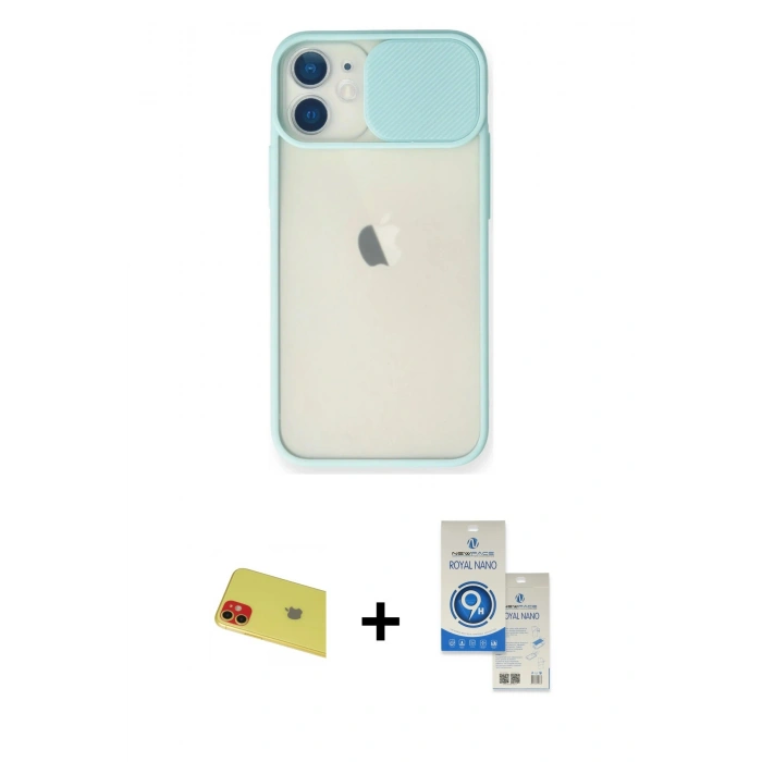 MARSİLYAN™- iPhone 11 Kılıf Vadi Çizgi - Şeffaf Royal Nano Ekran Koruyucu + Rainbow Kamera Lens Koruma Cam - KI