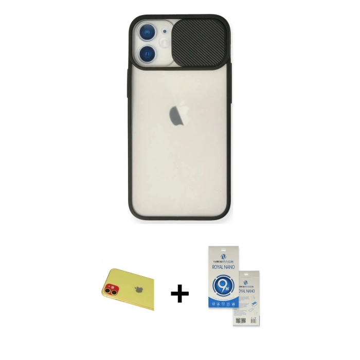 MARSİLYAN™- iPhone 11 Kılıf Vadi Çizgi - Şeffaf Royal Nano Ekran Koruyucu + Rainbow Kamera Lens Koruma Cam - KI