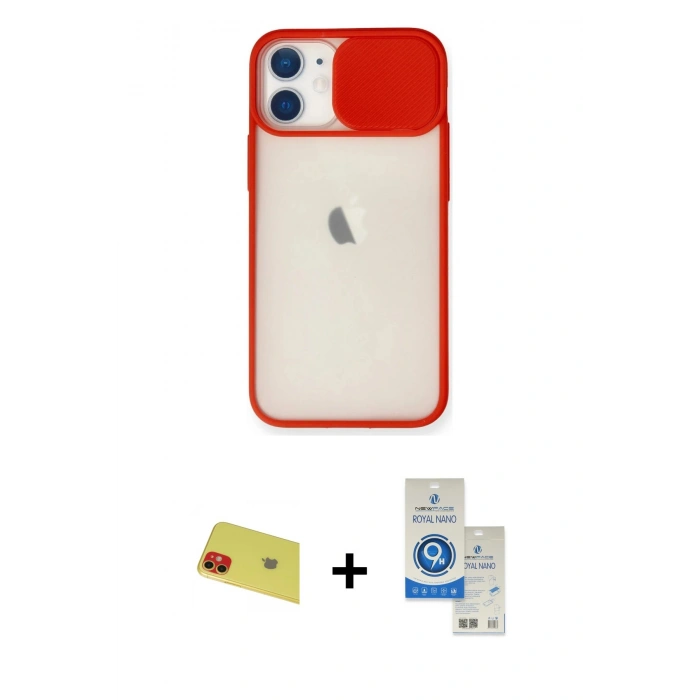 MARSİLYAN™- iPhone 11 Kılıf Vadi Çizgi - Şeffaf Royal Nano Ekran Koruyucu + Rainbow Kamera Lens Koruma Cam - KI