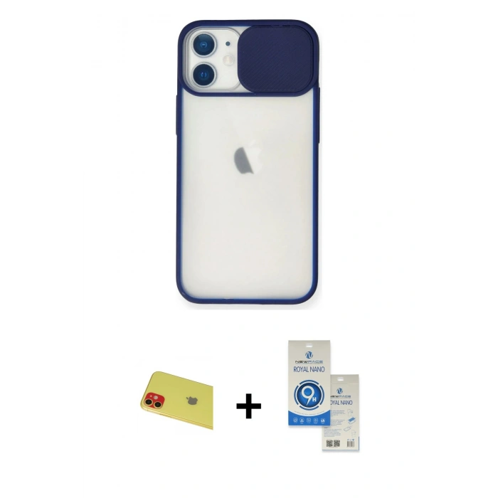 MARSİLYAN™- iPhone 11 Kılıf Vadi Çizgi - Şeffaf Royal Nano Ekran Koruyucu + Rainbow Kamera Lens Koruma Cam - KI