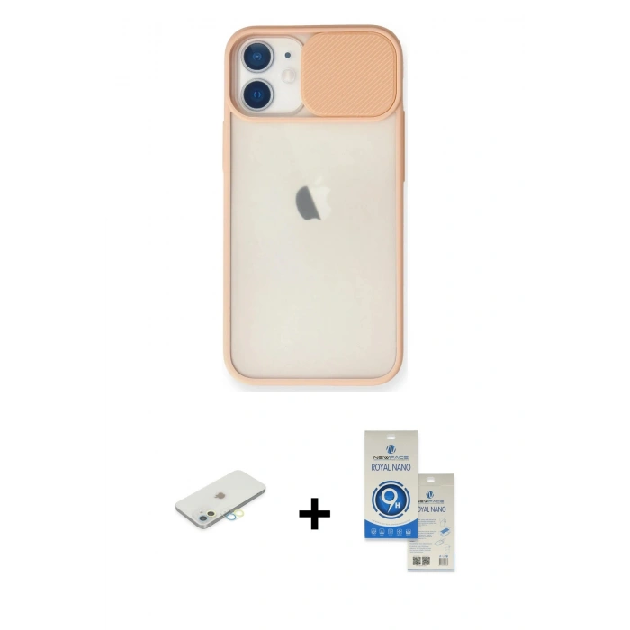 MARSİLYAN™- iPhone 11 Kılıf Vadi Çizgi - Şeffaf Royal Nano Ekran Koruyucu + Renkli Kamera Lens Koruma Cam - SI