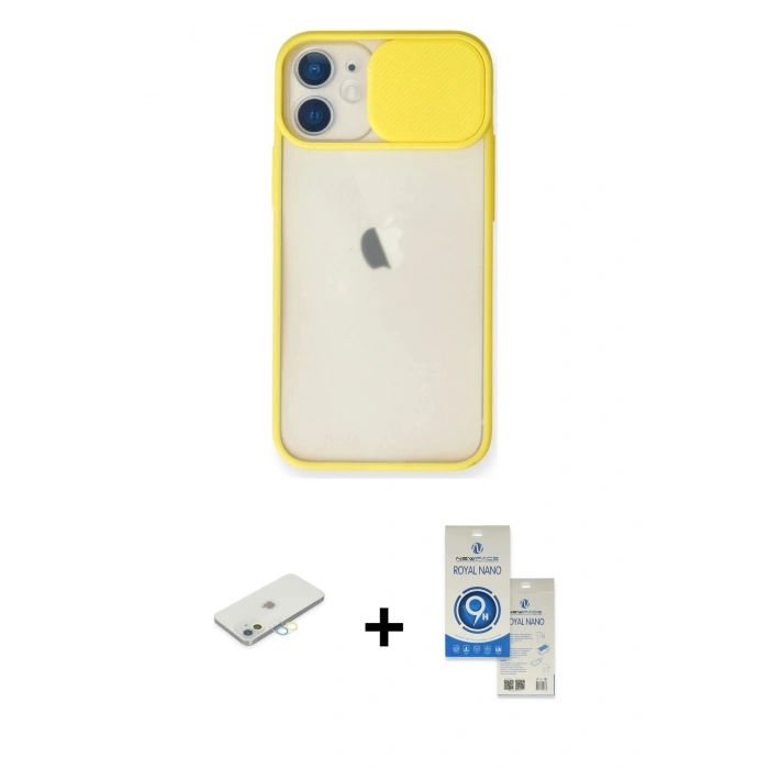 MARSİLYAN™- iPhone 11 Kılıf Vadi Çizgi - Şeffaf Royal Nano Ekran Koruyucu + Renkli Kamera Lens Koruma Cam - SI