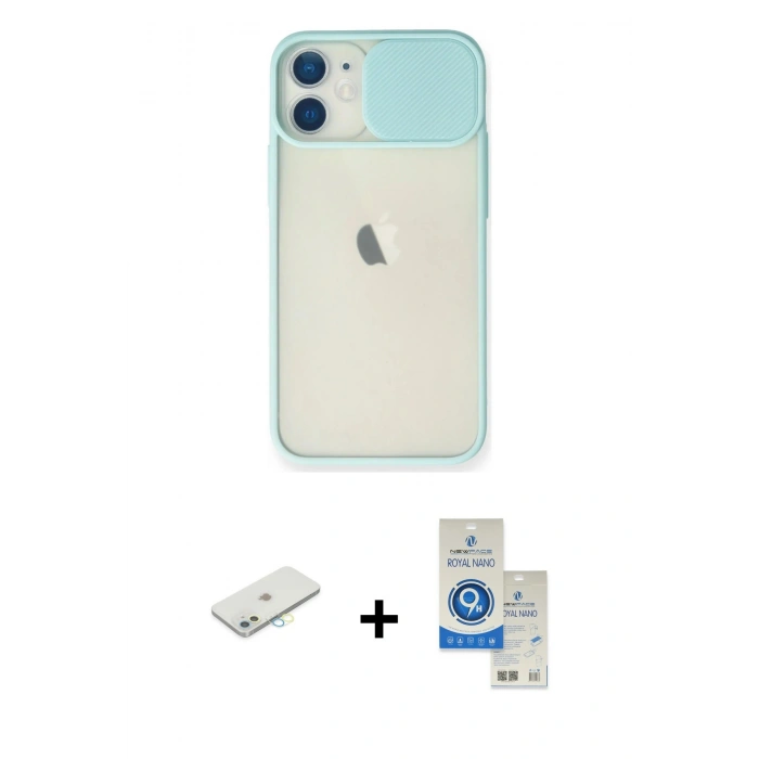 MARSİLYAN™- iPhone 11 Kılıf Vadi Çizgi - Şeffaf Royal Nano Ekran Koruyucu + Renkli Kamera Lens Koruma Cam - SI